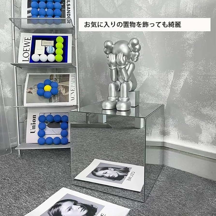 サイドテーブル ミラー 正方形 反射 鏡面 モダン シック インテリア モノクロ サイドテーブル ミラー 正方形 反射 鏡面 モダン シック