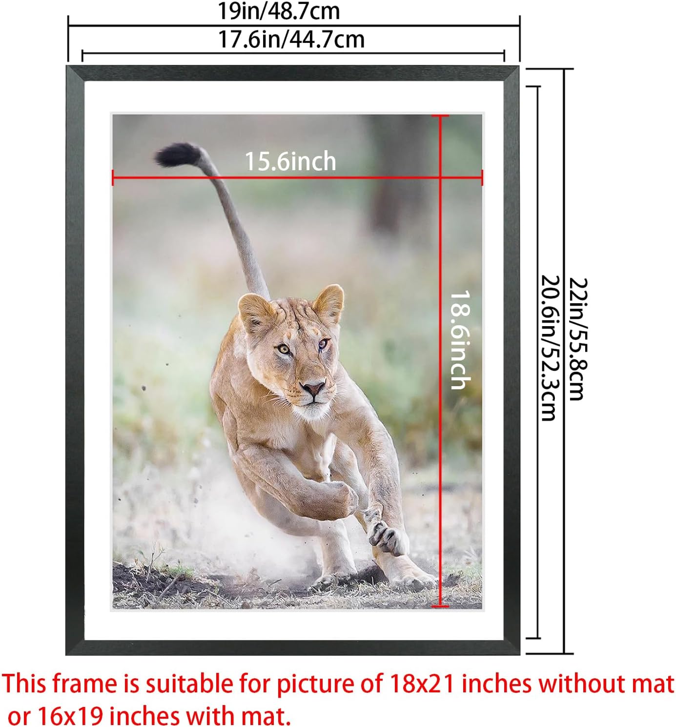 Mxtallup 18x21 Picture Frames Solid wood,Display Pictures 16x19 Inch With Mat or 18x21 Inch Without Mat, Poster Frames 16x19 in Photo Frames Wood Black (T22B1821W1619)