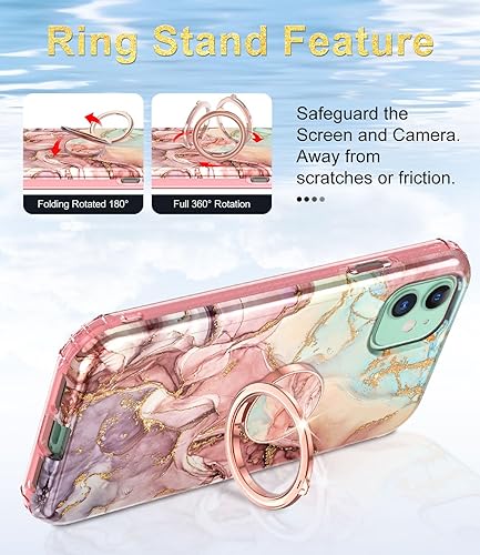 Miniatura 5 de Btscase Funda compatible con iPhone 11, protector de pantalla integrado con soporte de anillo de 360, cuerpo completo, doble capa, resistente, a