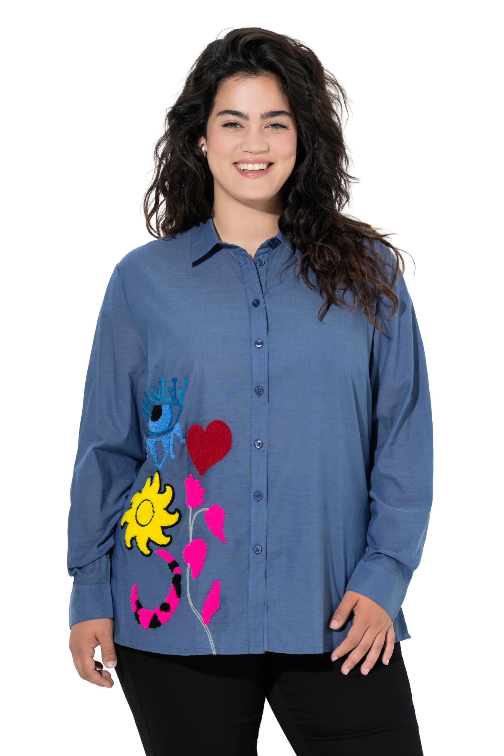Angel of Style Damen große Größen Übergrößen Plus Size Bluse, A-Linie, Frottee-Stickerei, Langarm 845742