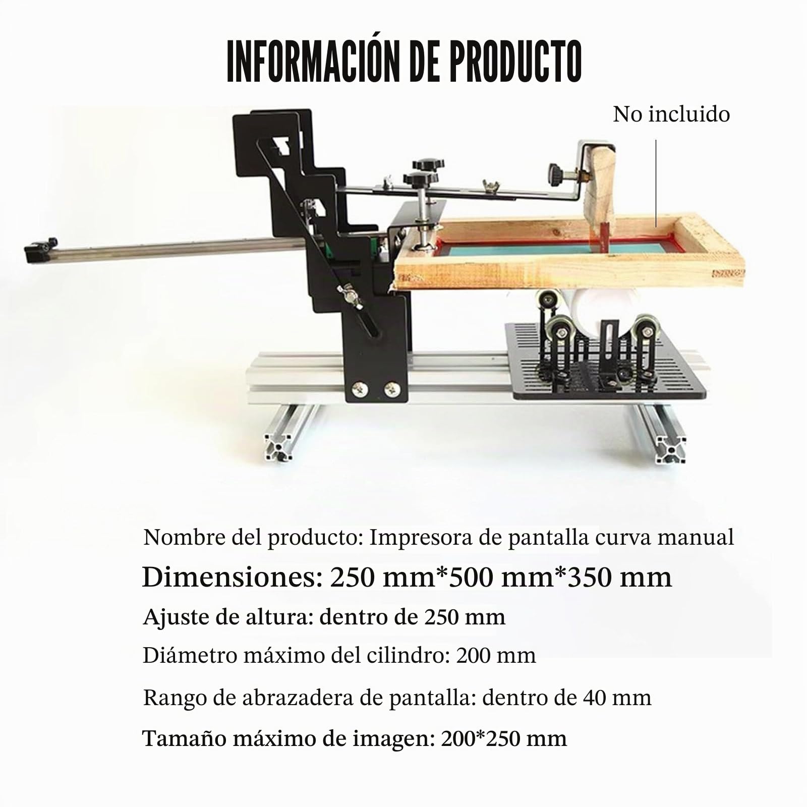 MáQuina De SerigrafíA Curva, MáQuina De SerigrafíA CilíNdrica Manual, áRea GráFica MáXima De 200 X 250 Mm, Altura Ajustable, Para Botellas CilíNdricas De Hasta 250 Mm
