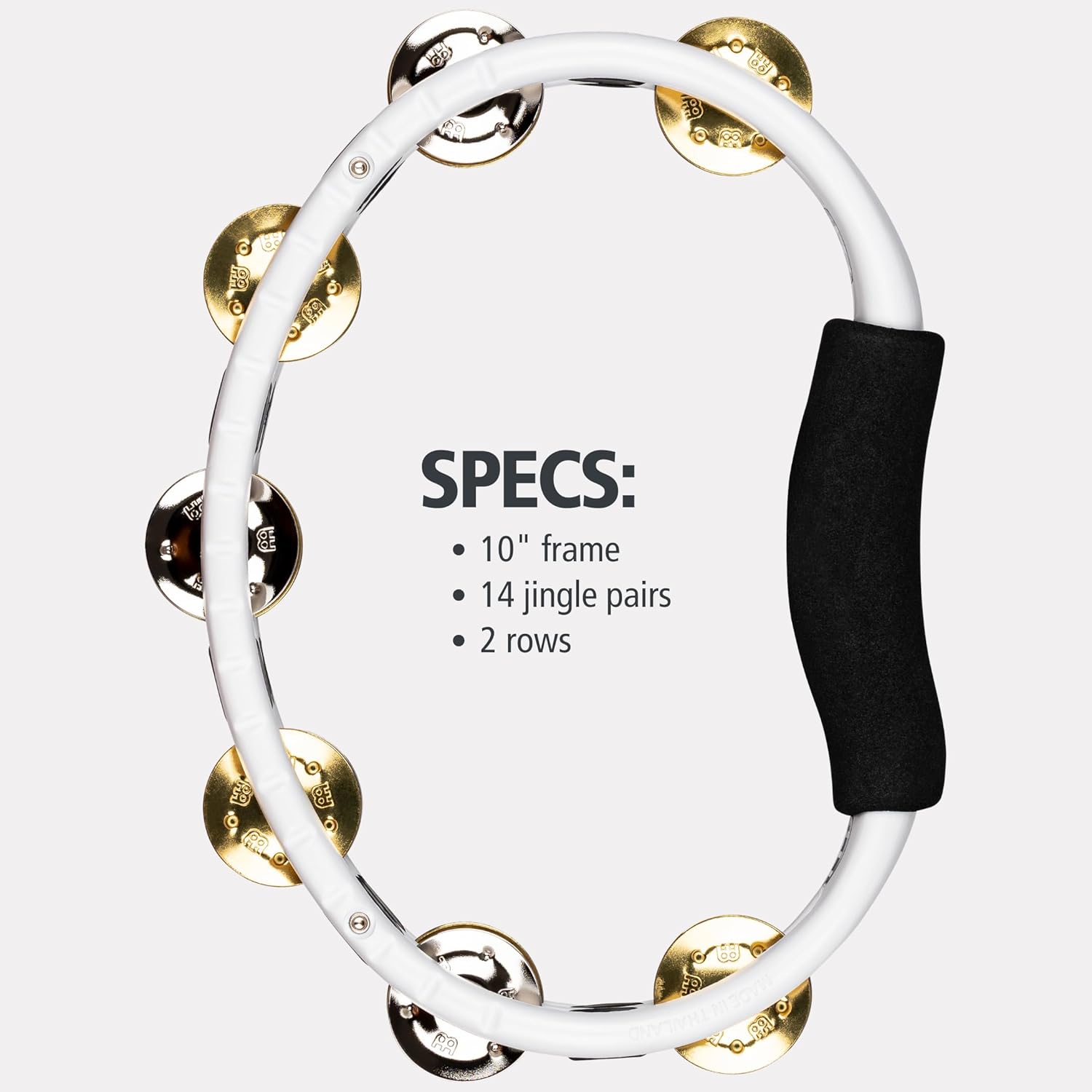 Tambourine for Adults, Traditional Handheld Musical Instrument — NOT MADE IN CHINA — Mixed Jingles, Synthetic Frame