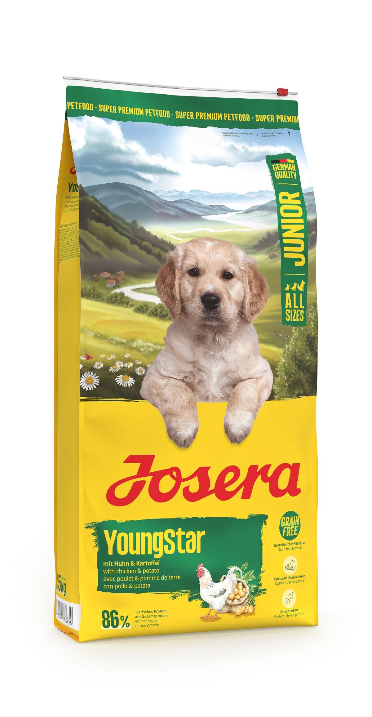 JOSERA YoungStar (1 x 12,5 kg) | Junior | Premium Trockenfutter mit Huhn & Kartoffel für wachsende Hunde mittlerer & großer Rassen | Welpenfutter zur optimalen Versorgung | getreidefrei | 1er Pack