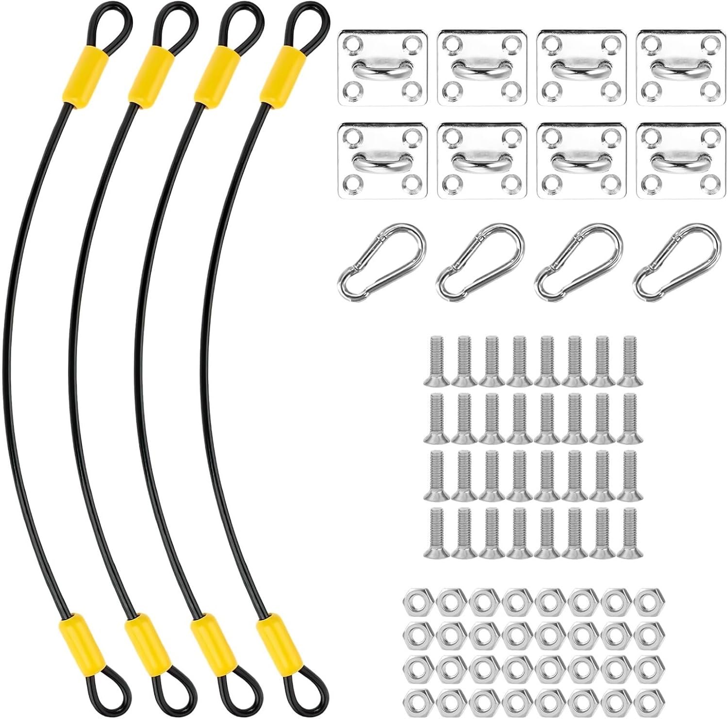 Universal Trash Can Lid Locks, 4 Pcs Stainless Steel Carabiner Clip and Strap Set, Animal-Proof, Suitable for All Outdoor Garbage Bins