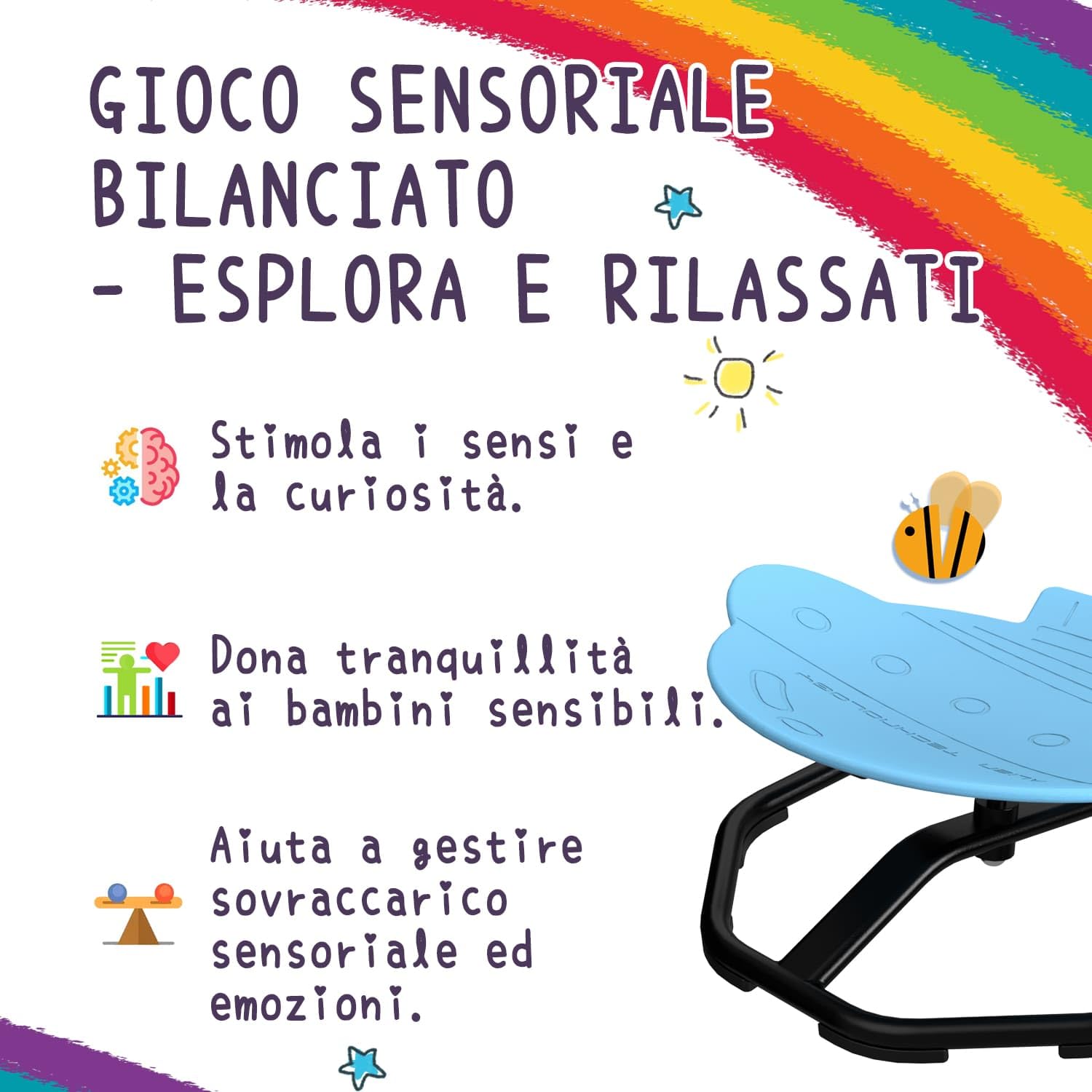 Sedia Girevole Bambini, Attrezzatura Sensoriale per Autismo, Seduta Girevole a 360° per Allenamento a Equilibrio e Coordinazione, Sicura e Robusta per Bambini con ADHD