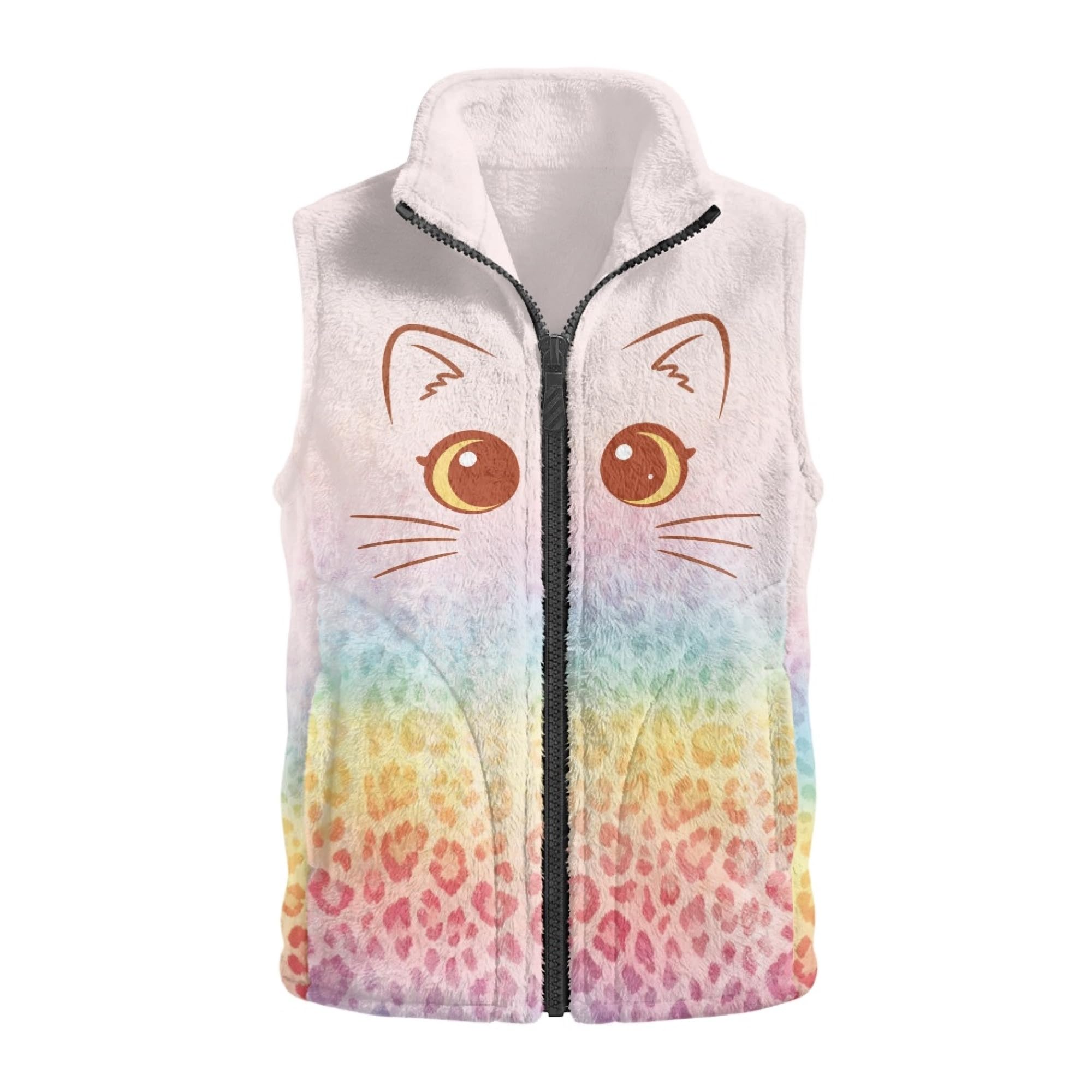 Amzbeauty Chaleco de forro polar para niños, sin mangas, estampado de gato