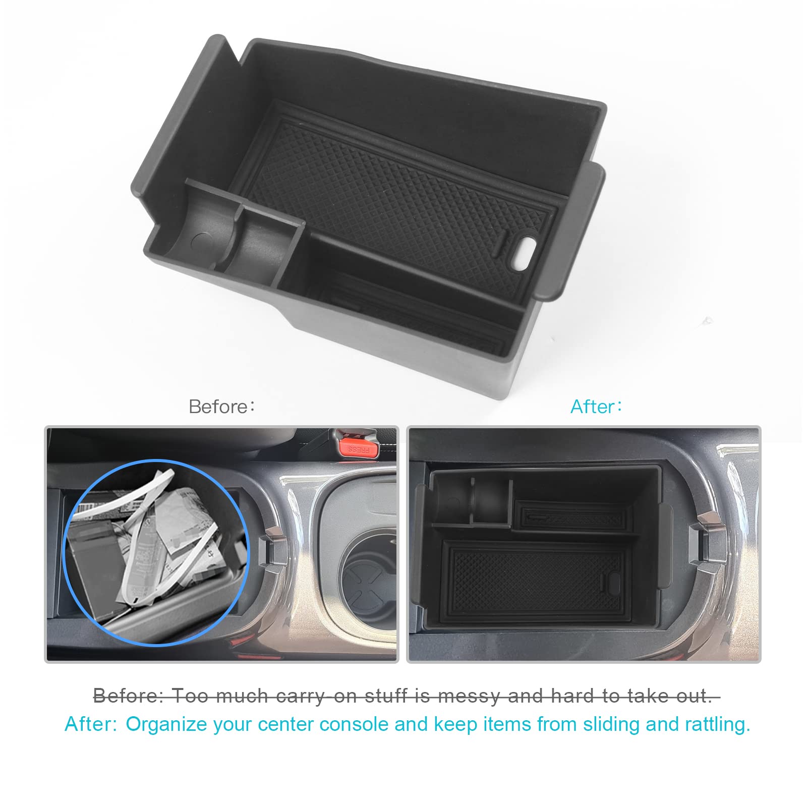 CDEFG Compatible con Nissan Juke F16 2019-2025 2026 Caja de almacenamiento Consola Central Apoyabrazos Interior Center Armrest Storage Box, Con Tapete Antideslizante Juke Hybrid 2025 Accesorios