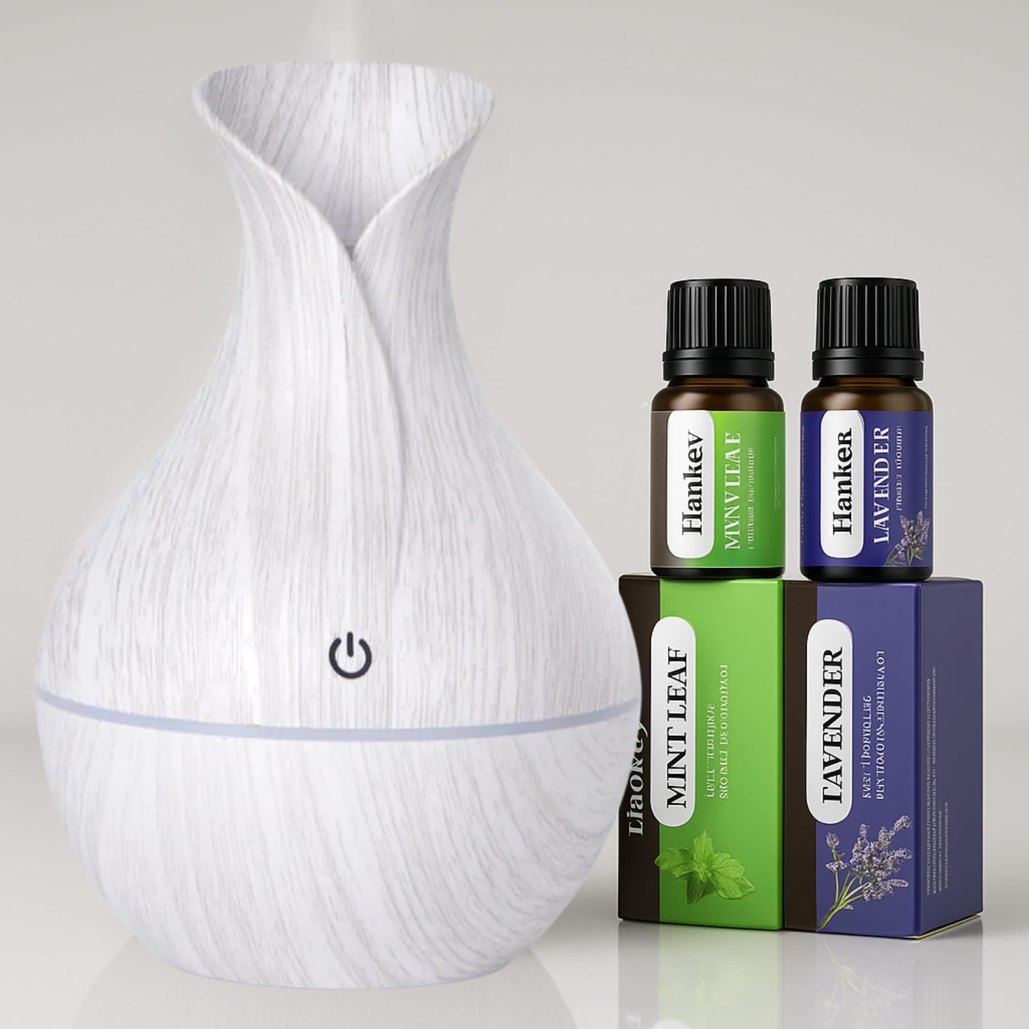 Nest & Nibble White Wood Grain Aroma Essential Oil Diffuser Ultrasonic Aromatherapy Humidifier Bpa-Free 130Ml | 7-Colour Led 4 Timers Auto Shut-Off + Lavender & Mint Leaf Oils (White Wood Grain)