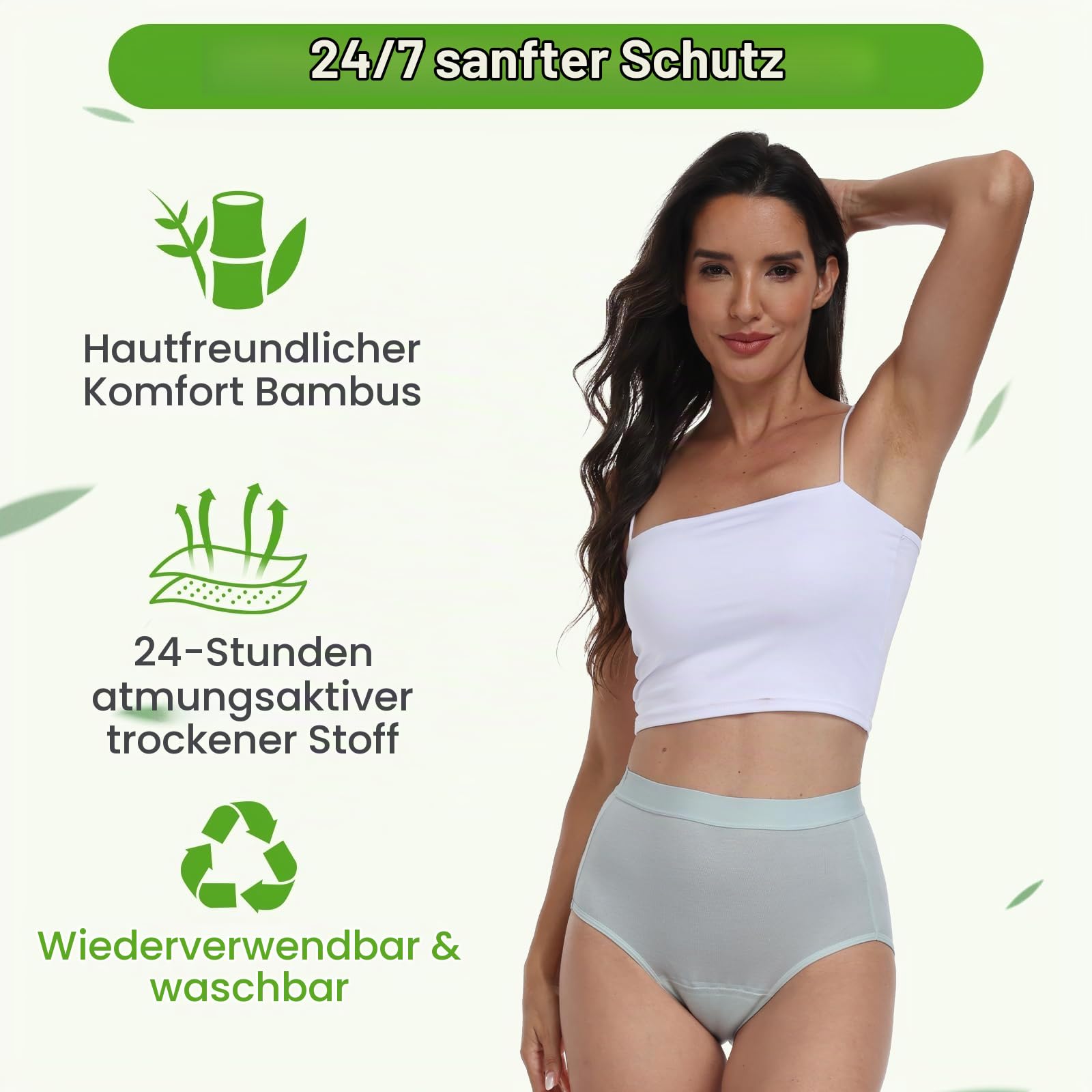 Inkontinenzunterwäsche für Damen, Saugfähigkeit 70ml, auslaufsicher waschbar Inkontinenz-Slip Periodenunterwäsche, Bambus-Slips für Damen nach der Geburt und in den Wechseljahren