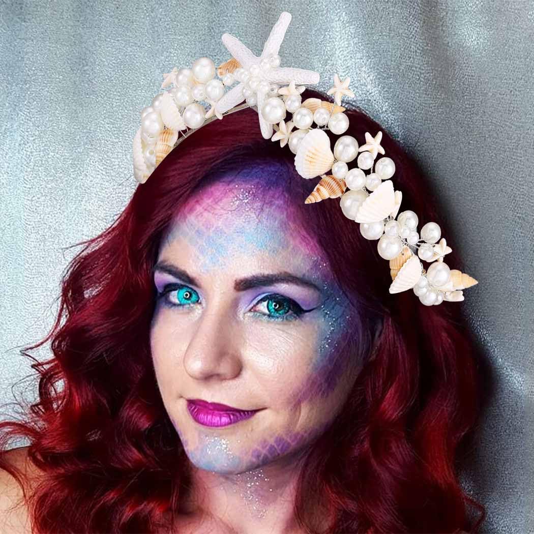 BARTOSI Mermaid Crown Starfish Tiara Pearl Shell Bride Wedding Headband Costume Hair Accessories for Women - Image 3