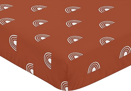 Miniatura 3 de Sweet Jojo Designs Rust and White Boho Rainbow - Sábana bajera ajustable para cuna para bebé o niño pequeño, color naranja, bohemio, cielo