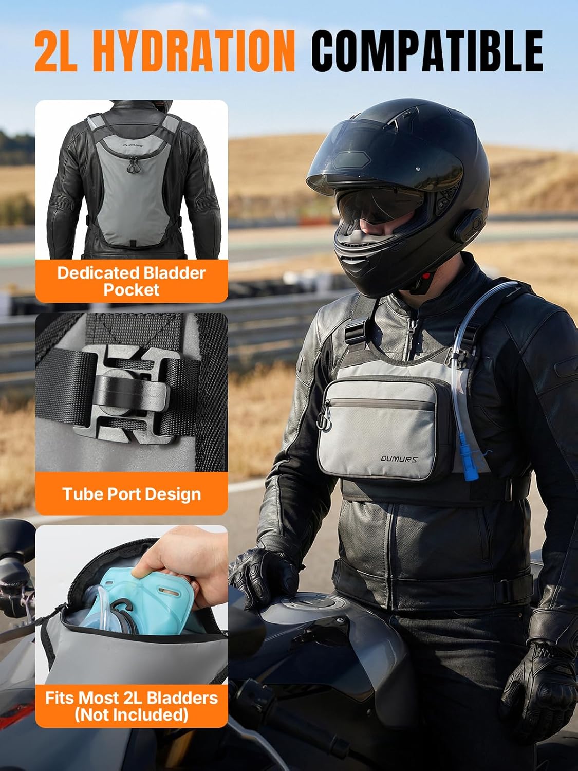 Reflective Motorcycle Chest Bag with Quick-Release Buckle for Men & Women, Water-Resistant 1800D Chest Pack, 2L Hydration Compatible, High Visibility for Riding, Cycling, Hiking