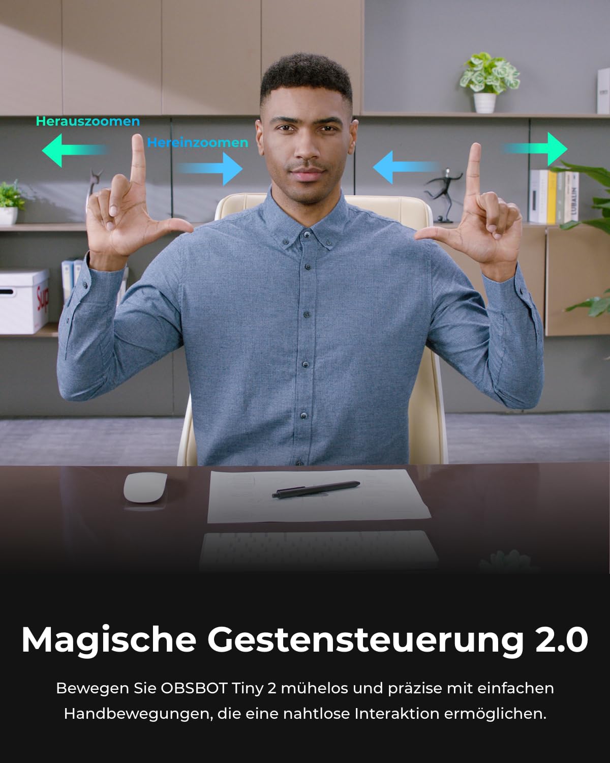 OBSBOT Tiny 2 - PTZ 4K Webcam mit KI-Tracking, Sprachsteuerung, Gestensteuerung, Autofokus, USB3.0, Mehreren Modi, Webcam für PC, Konferenzen, Streaming, Videotelefonate, Zoom.