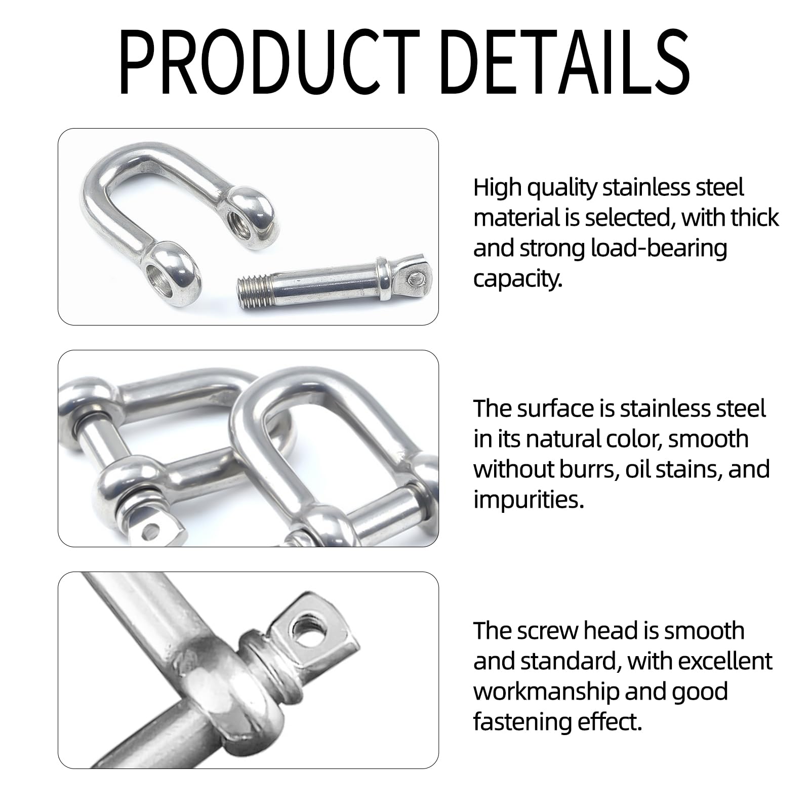 6 Ganci A D In Acciaio Inox 304 - Grillo Di Ancoraggio M8 Per Catene E Cavi, Ideale Per Nautica E Fai Da Te - Foto 4