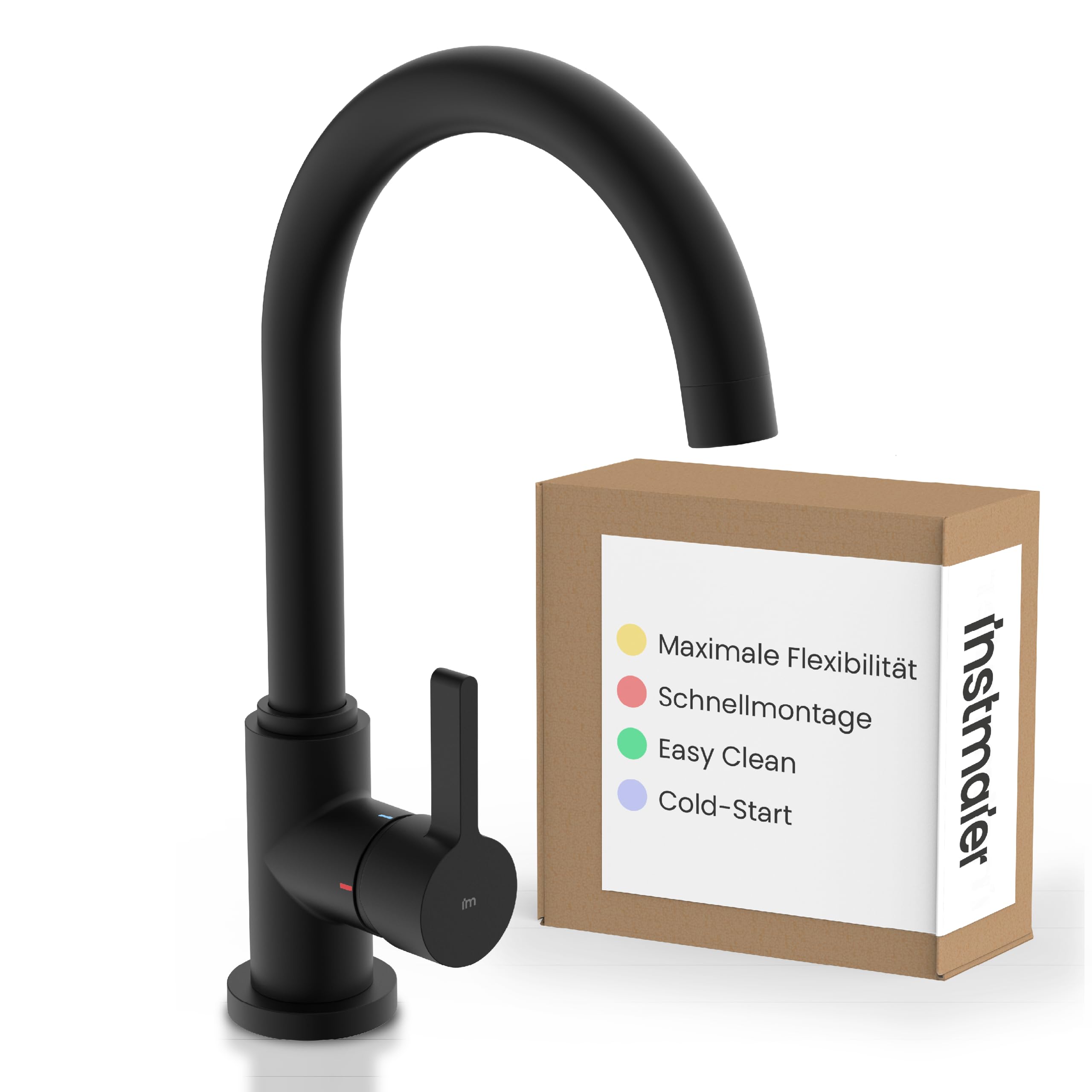 instmaier Leona | Küchenarmatur 360° schwenkbar | Schwarz matt |Wasserhahn Küche | Spültischarmatur mit hohem Auslauf | Armatur Spüle | Einhebelmischer | Mischbatterie