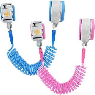 2Pack Toddler Leash, Anti Lost Wrist Link Safety Wrist Link with Magnetic Induction Lock, Infants and Children Safely, Kids Backpack Leash, Child Leash Harness (Pink+Blue)