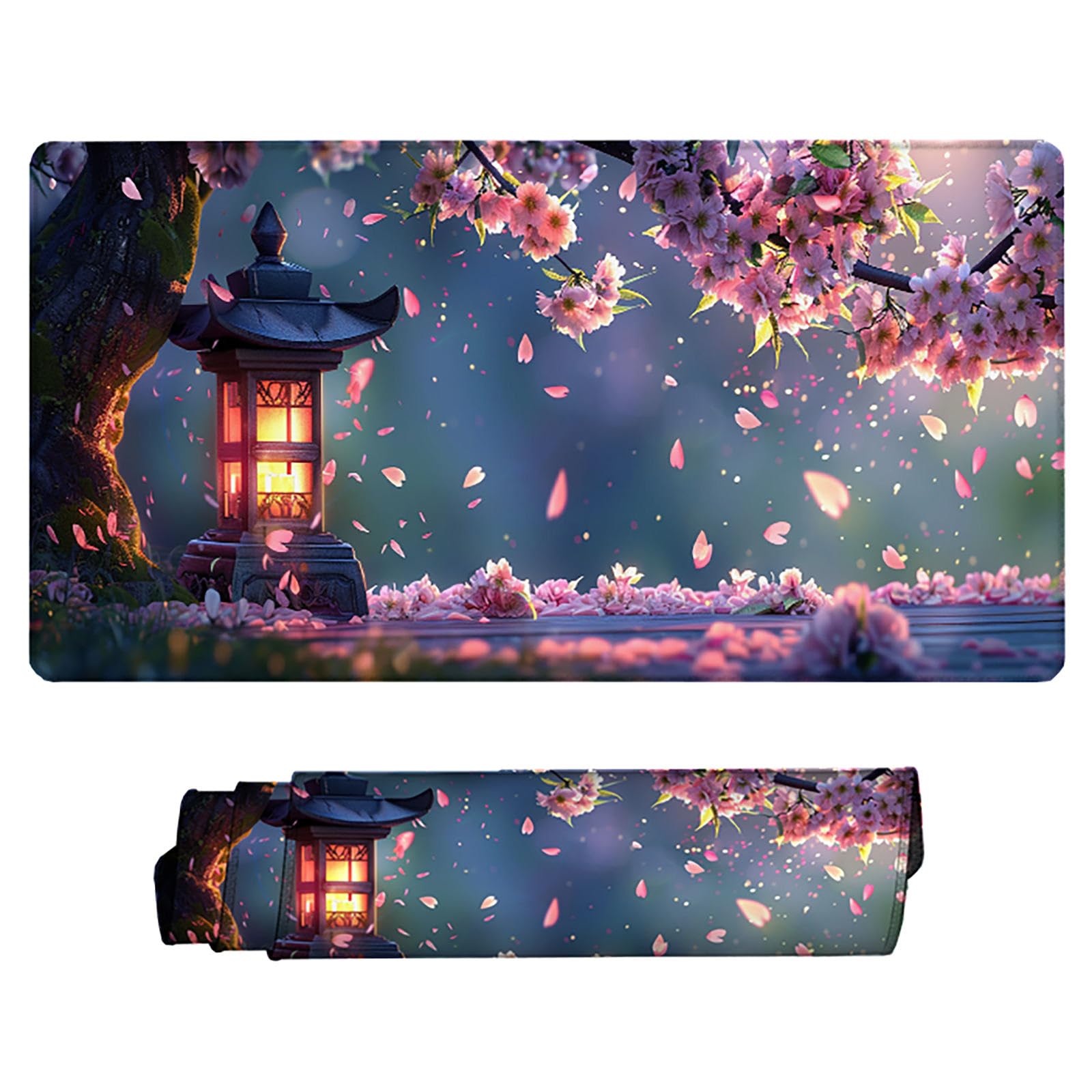 Różowa podkładka pod mysz XXL, podkładka na biurko, 1200 x 600 cm, szyte krawędzie, podkładka pod mysz, gumowa podstawa, kwiaty wiśni, podkładka pod mysz, stabilna przyczepność na gładkich