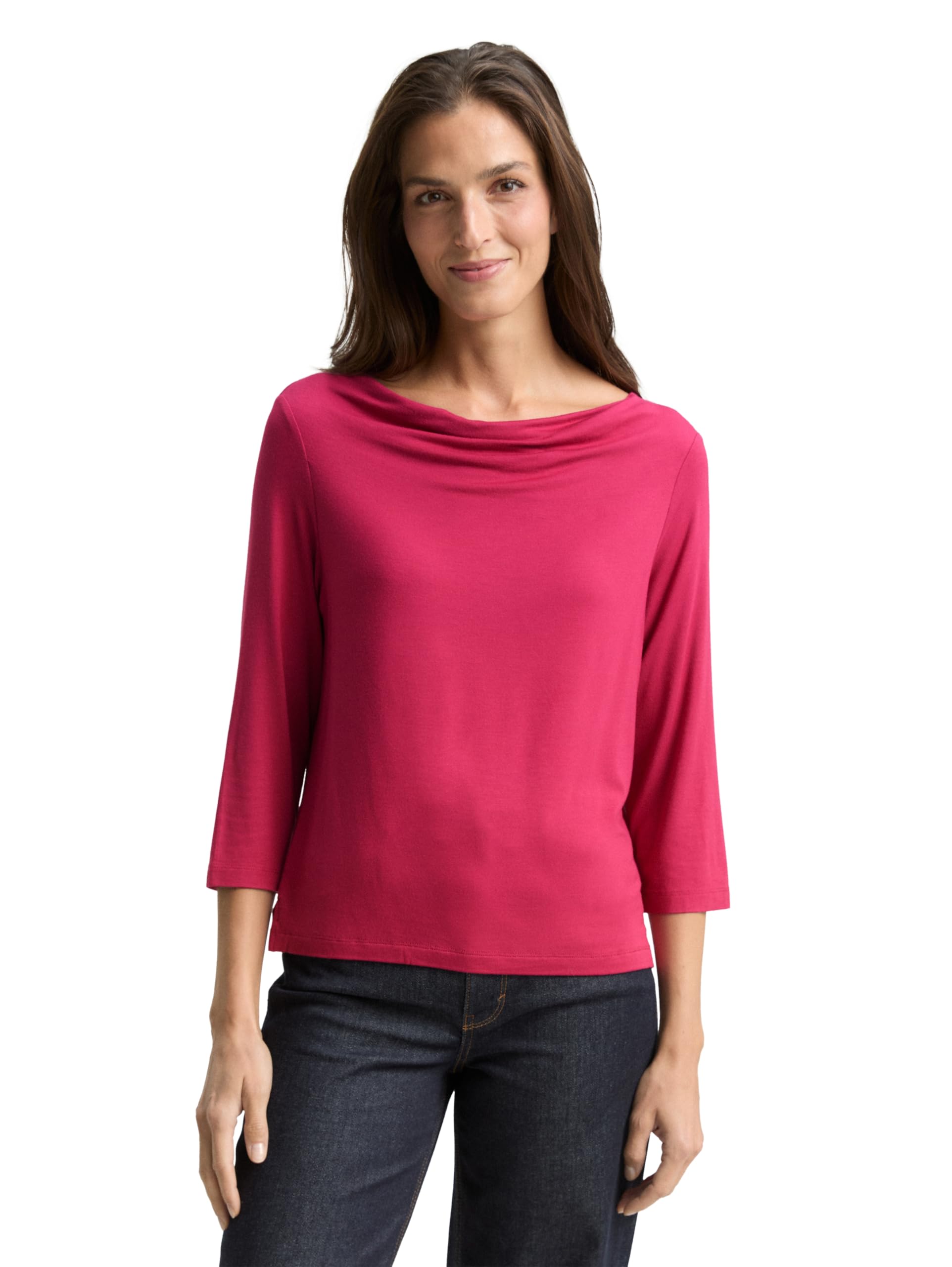 TOM TAILOR Damen 1048943 Langarmshirt mit Wasserfallkragen