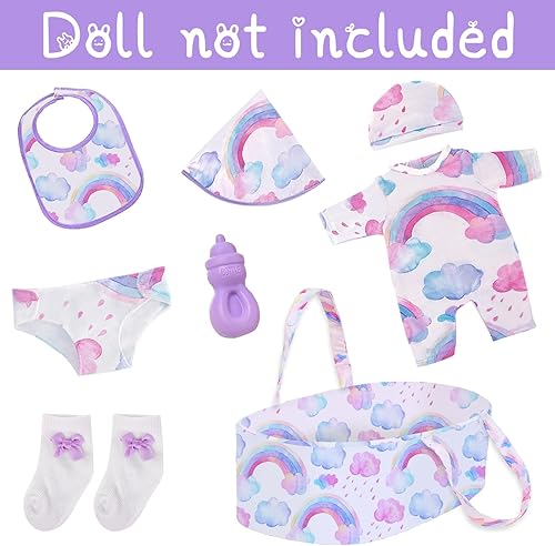 Miniatura 2 de Ecore Fun 8 piezas de ropa de muñeca de bebé con moisés para muñeca de bebé de 16 a 18 pulgadas, accesorios de ropa de muñeca arcoíris para muñecas