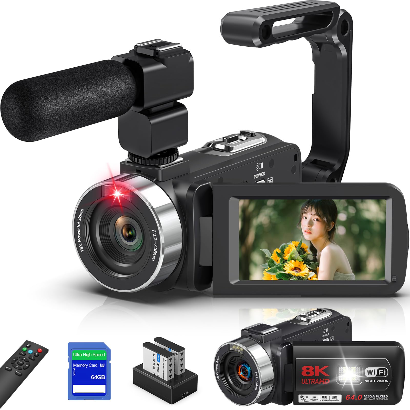 ビデオカメラ 8K Amazon | ビデオカメラ 8K 64MP YouTubeカメラ WIFI機能 18X