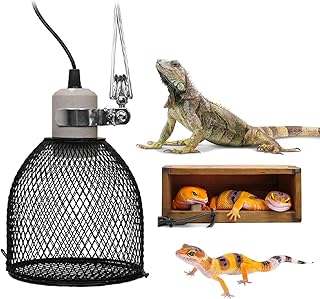 Reptile Heat Lamp Guard with Switch Ceramic Heat Emitter Basking Anti Scald Heating Lamp Holder Mesh Cage Reptile Protection Lampshades for Pet Amphibian Snakes Lizards Turtle, Bulb Not Included