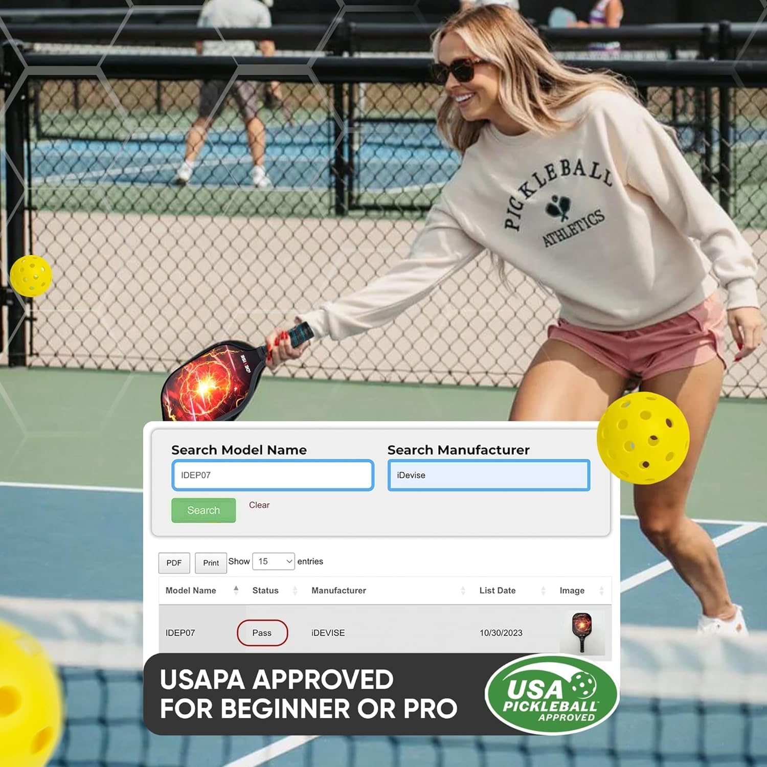 Pickleball Paddles Set of 2 - USAPA Approved Fiberglass Surface - Pickle Ball Rackets 2 Pack - Pickle Ball Set with 2 Rackets, 4 Pickle Balls, 1 Pickleball Bag - Great for Men, Women, Kids or Adult