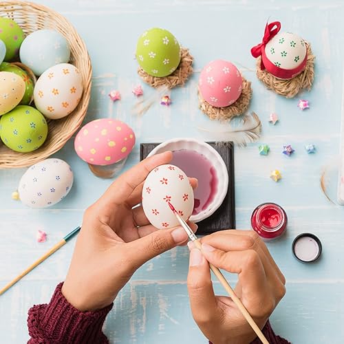 Miniatura 3 de YunKo 6 huevos de madera falsos de Pascua para manualidades, decoración del hogar, patadas, para hacer gallinas para poner huevos (marrón y blanco)