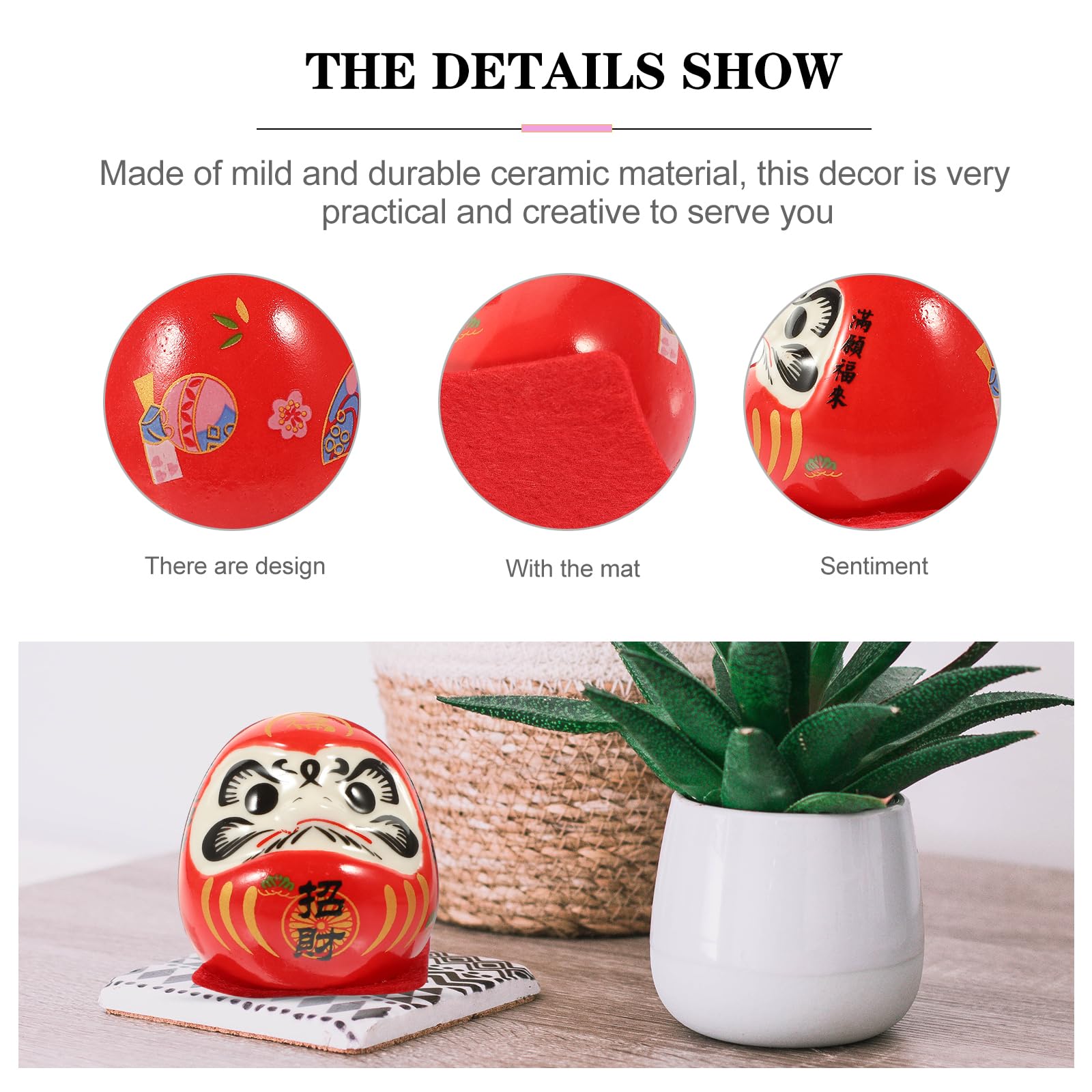 Amosfun Ceramica Figurina Giapponese Portafortuna 1.85 Pollici Decorazione Feng Shui Rosso