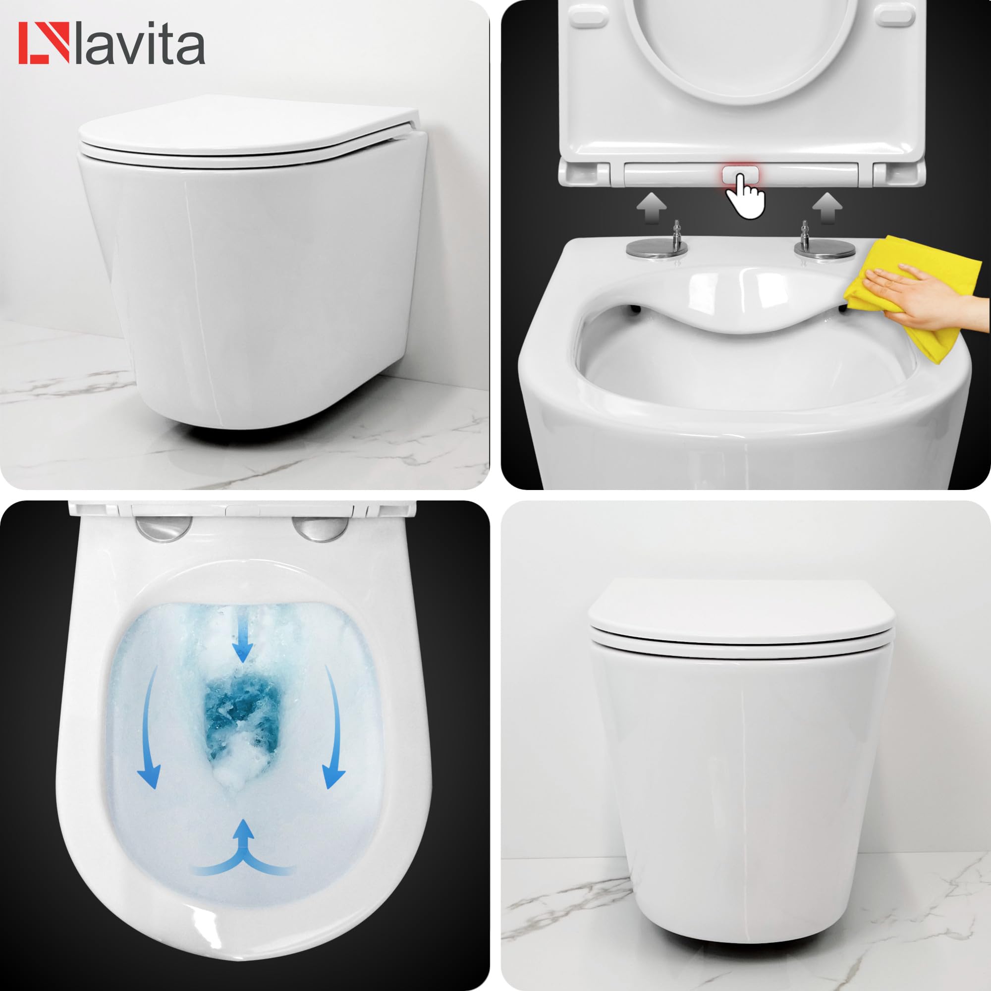 Lavita LAV 101 Élément mural pour WC 40 cm + évier mural suspendu Gale blanc sans bord + panneau de commande LAV 200.4.4 noir | Kit complet | Réservoir de chasse encastré | WC complet