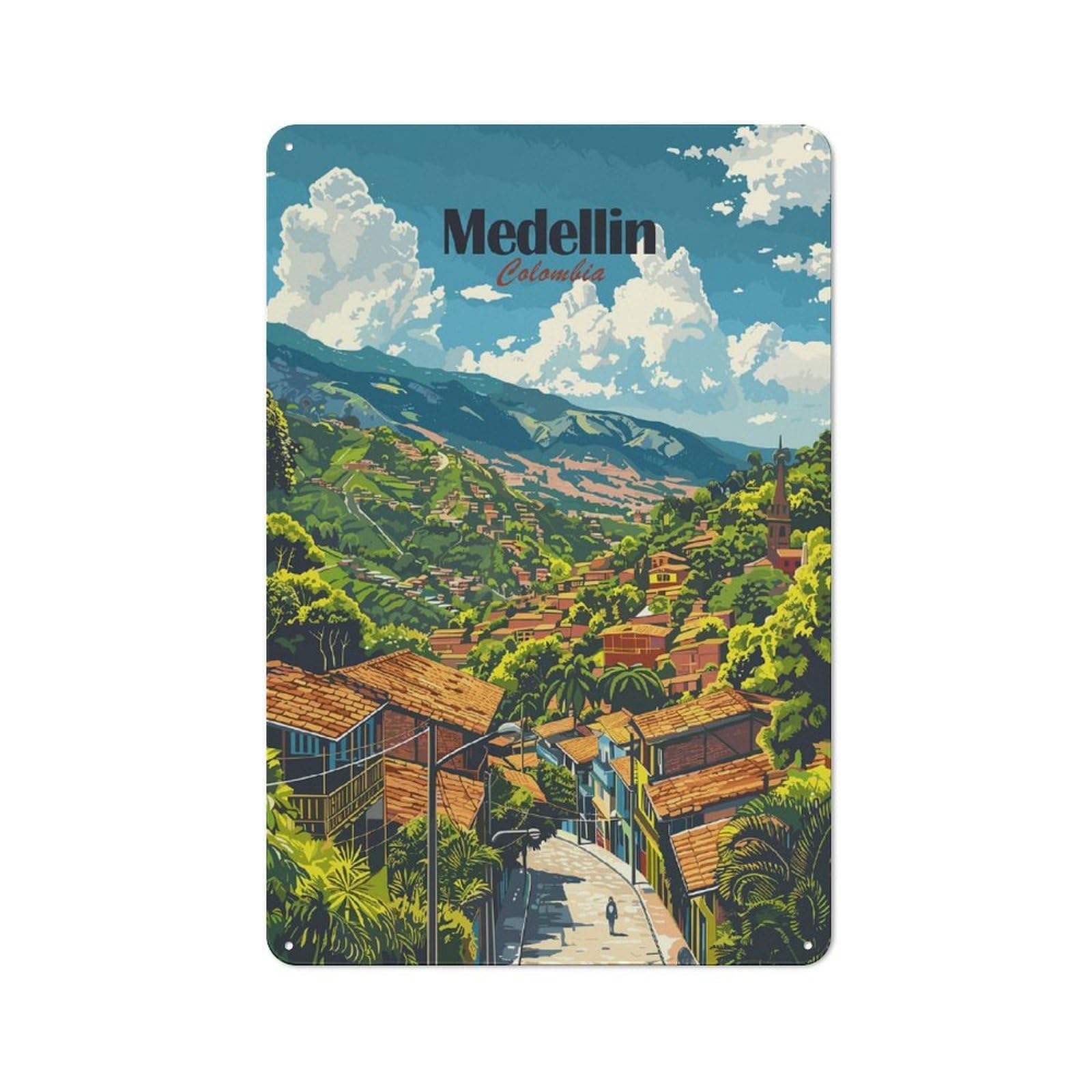 Junmoney Medellin Colombia Travel Vintage Metal Sign 30X20cm, Bistro Style Bistro Wall Plaque For Tea Room, Shop Wall Or Breakfast Area