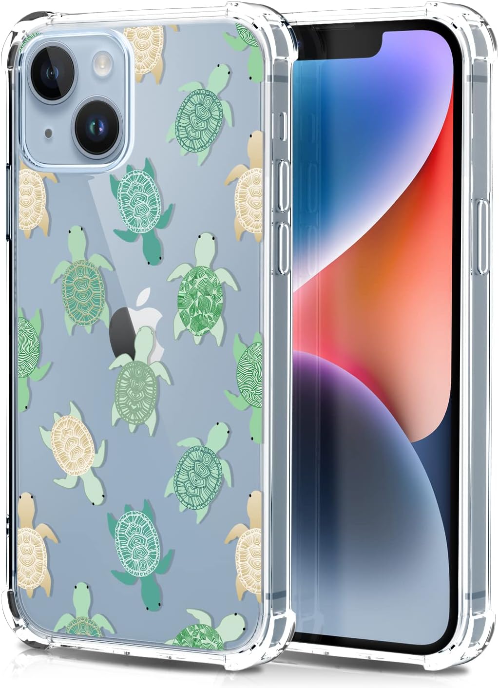 CAROKI Clear Case for iPhone 14, Anti-Yellowing Turtle Pattern Bumper Protective Shockproof Soft Silicon Cover Case