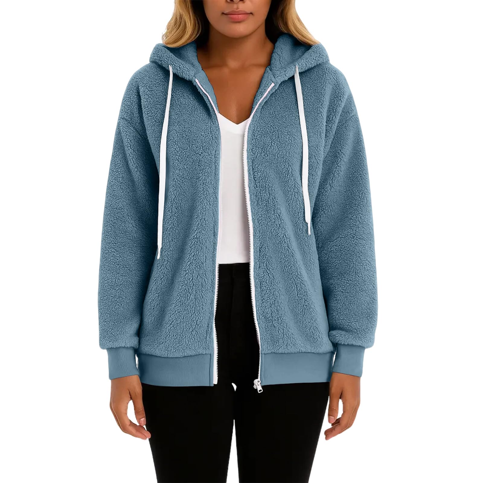 Generisch Teddyjacke Damen Mit Kapuze Fleecejacke Winter Teddy Mantel Dicke
