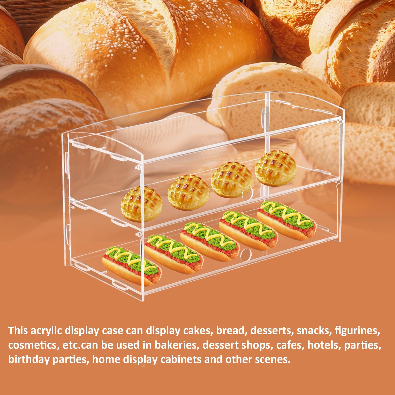 BAOSHISHAN Vitrina Acrílica para Pastelería Vitrina de 2 Pisos con Pinza para Servir Pasteles 51x24cmx26cm