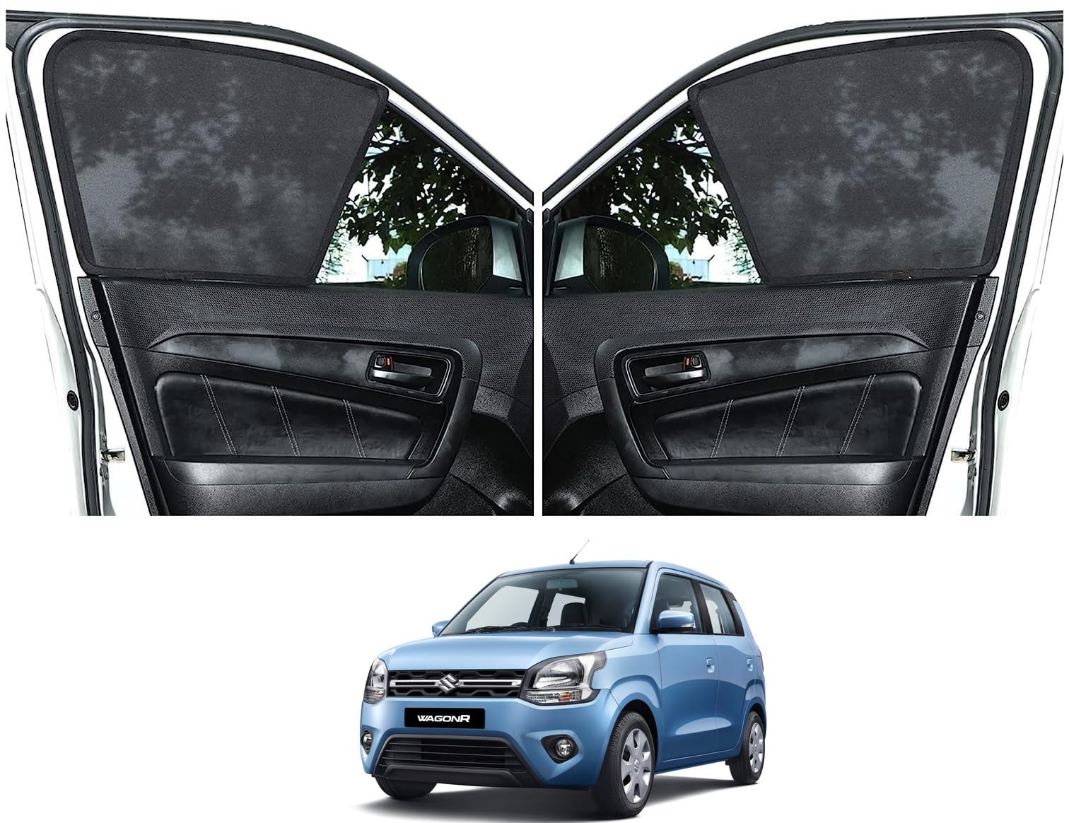 SGL Premium Z_Black Half Non Magnetic Sun Shades, Fix Car Curtains for WagonR 2019 Set of 4