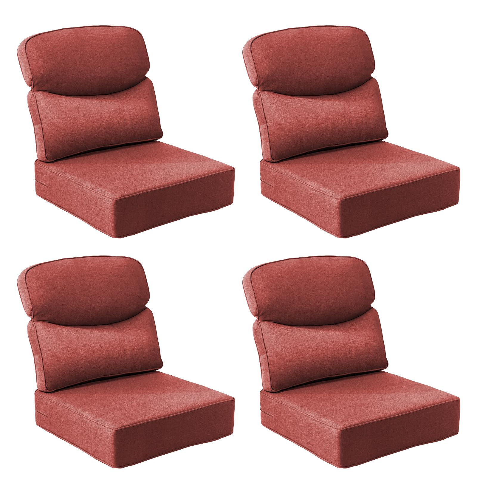 Outdoor Cushion Set for Patio Furniture, UV Resistant, Water Resistant - 6 Inch Thick Dual Layer Back Support Cushions– 24x24 Inch Patio Seat Covers for Chair/Sofa/Couch | Red | 4-Pack |