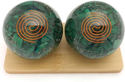 Top Chi Bolas de baoding de orgonita de malaquita natural para terapia de manos, ejercicio y alivio del estrés (grande de 2 pulgadas)