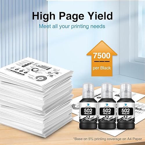 Miniatura 3 de Botella de tinta negra 502, tinta de pigmento, repuesto para botella de repuesto de tinta Epson 502 compatible con Ecotank ET-2760 ET-2750 ET-3760