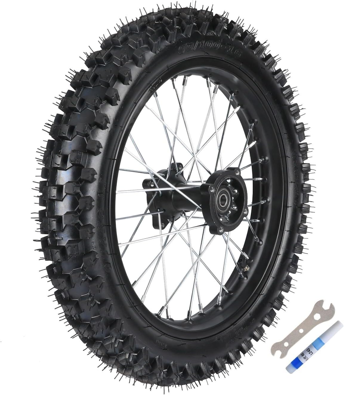 90/100-16 Rear Wheel Assembly for Dirt Pit Bikes – Includes 1.85x16 Rim, 15mm Bearing, Brake Caliper, Sprocket, and Swingarm Kit for 110cc-150cc Off-Road Motorcycles