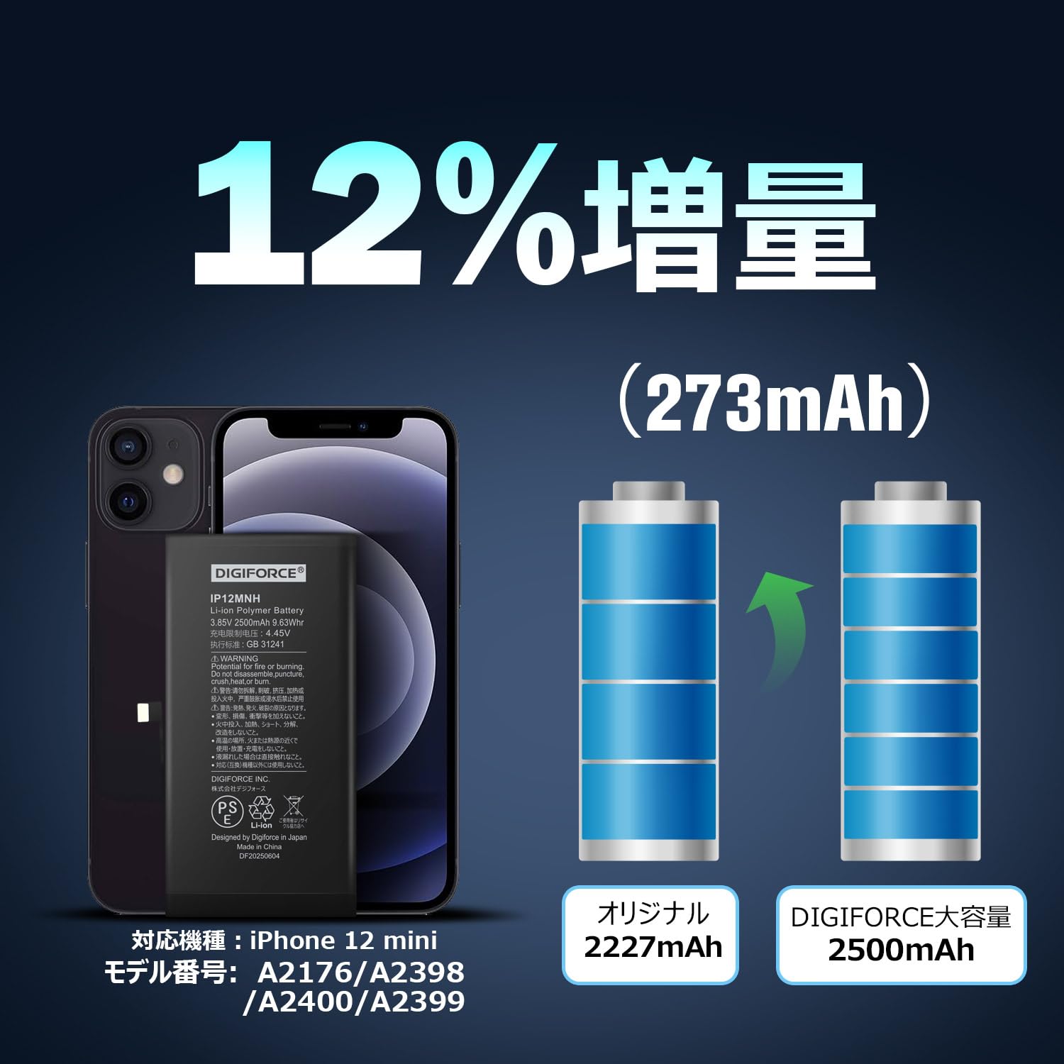 Amazon | DIGIFORCE for iPhone 12 Mini バッテリー 2500mAh 大容量