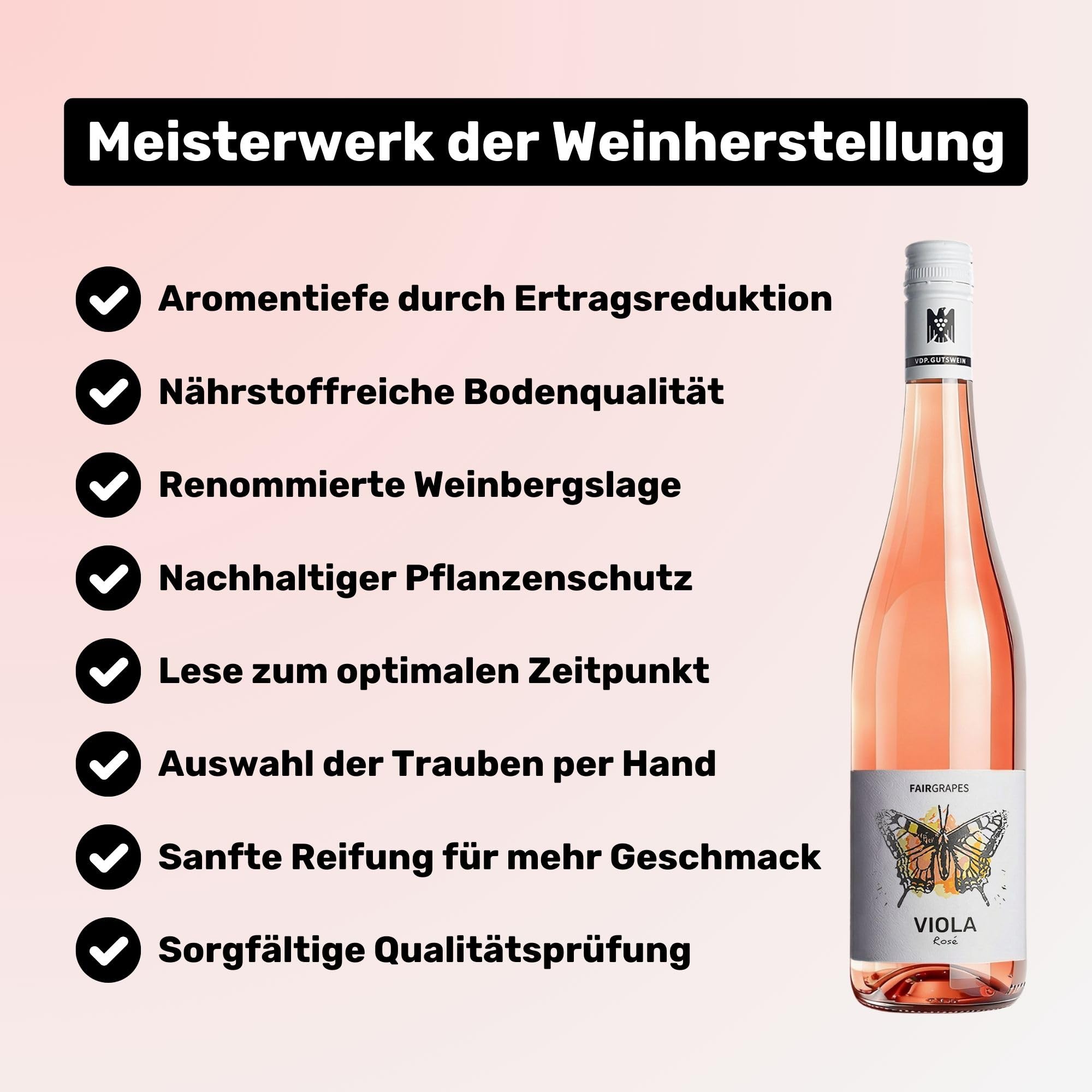 FairGrapes Rosé »Viola« | 90 Punkte Falstaff | VDP.Gutswein | Roséwein Trocken | Erdbeere & Waldfrüchte | Geschenkidee (12 x 0.75 l)