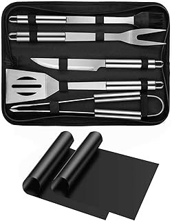 Lottogo BBQ Barbecue Tool Set,BBQ Grill Mat, Stainless Steel Barbecue Accessories with Carry Case,Outdoor Barbecue Grill Utensils Set, BBQ Grilling Tools Set for Friends Family(7Pcs)