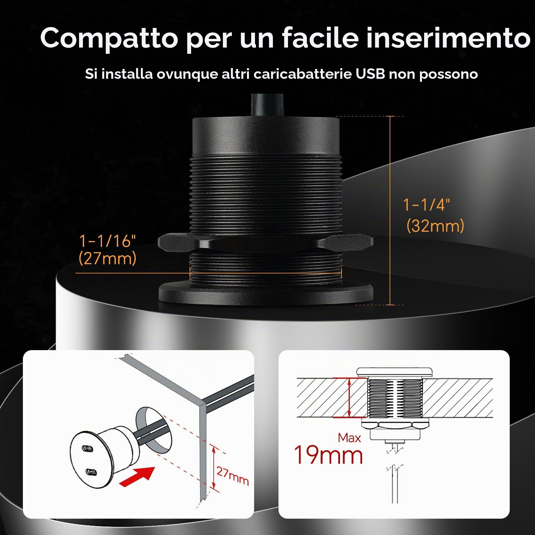 Presa USB 12V Camper Auto, Alluminio Dual Porta Tipo C PD 3.0 20W Caricatore per Roulotte Barca Camion, Carica Rapida 2pcs
