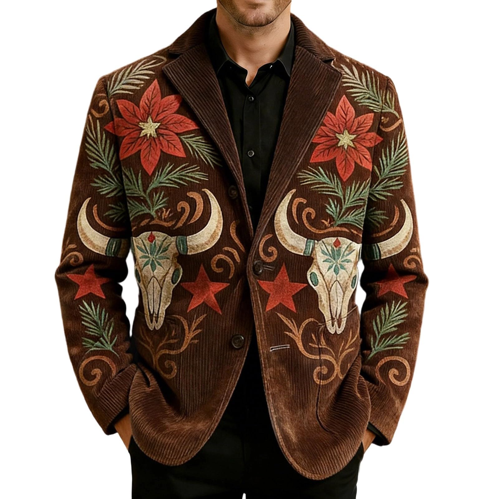 Genérico Chaqueta Traje Hombre Blazer Hombre Estilo Western Americana Pana Vintage Impresa Casual Elegante para Fiesta Eventos