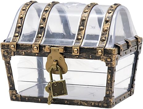 Clear Lock Box Clear Lock Box, 5.5x4x4.3 Plastic Treasure Chest with, Vintage Treasure Pirate Jewelry Chest Gemstone Crystal Storage Toys for Children