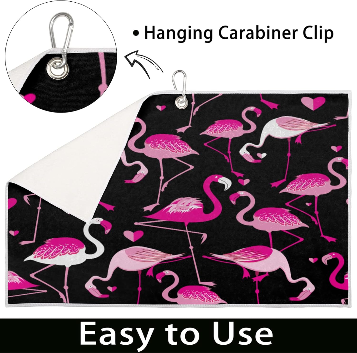 review Flamingo Golf Towel for Golf Bags for Men Women, Flamingo Golf Ball Towel with Heavy Duty Carabiner Clip , Premium Microfiber Golf Towel Golf Cleaning Tools Accessories, 15