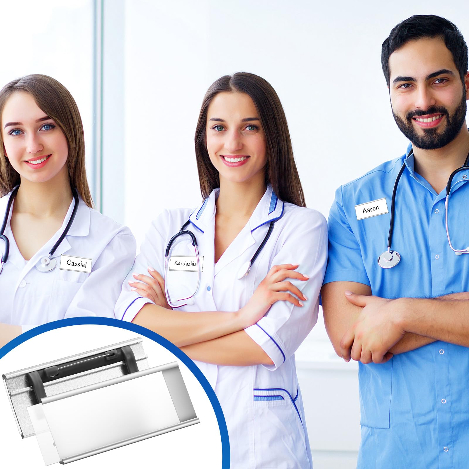 Hicarer 25 Pack Aluminium Name Tags with Pin and Strong Double Magnets Transparent Magnetic Aluminum Name Tags ID Badge Blanks Badge Holder Labels, 72 x 32 MM, Silver - Image 4