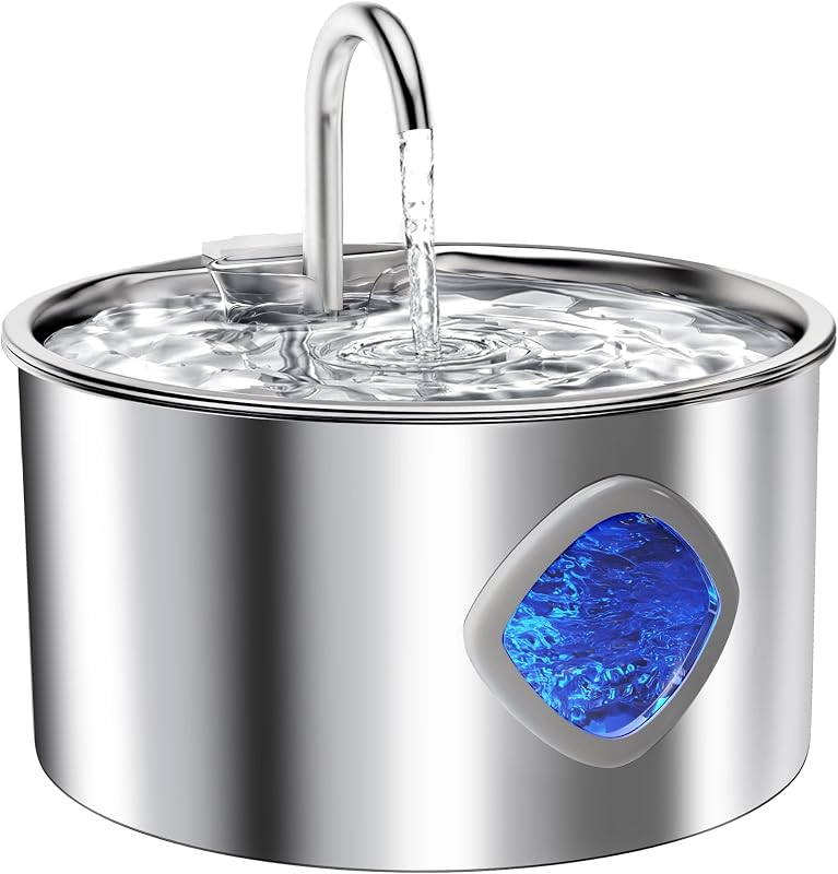 Fuente de agua para gatos de acero inoxidable: Fuente para gatos de 108 oz/3,2 L para beber - Fuentes de agua para mascotas para gatos en interiores - Dispensador de cuencos de agua para gatos - Suministros de alimentación y riego para mascotas - Ventana de nivel de agua