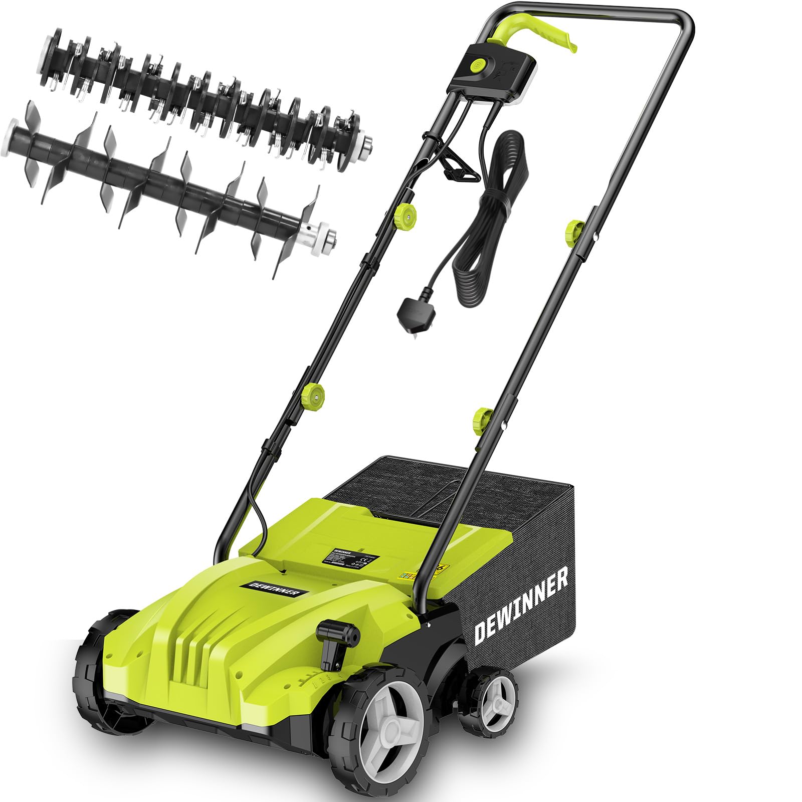 Scarificateur Électrique 1500W 2-en-1, Aérateur de Gazon avec 4 Hauteurs Réglables, Largeur 32cm, Bac 30L et Moteur 3000tr/min pour Pelouse