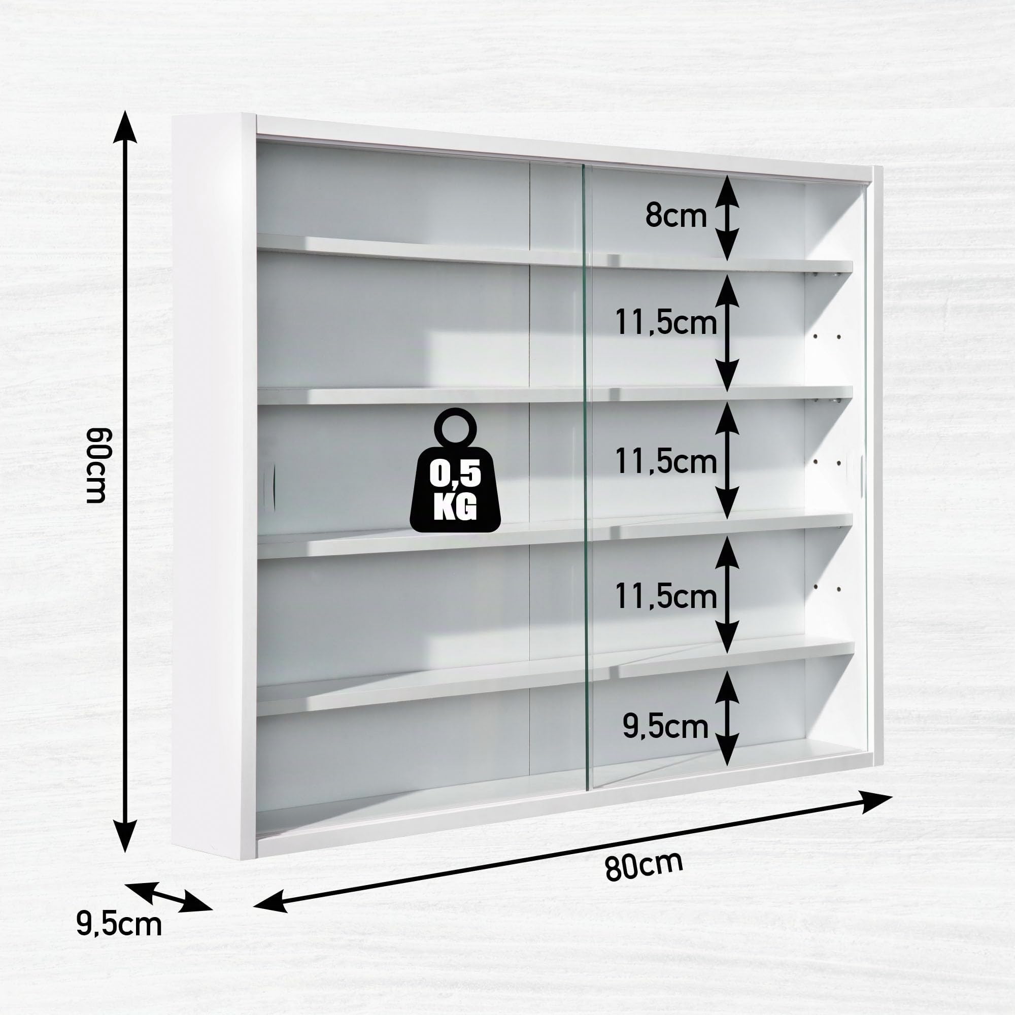Inter Link - Sammlervitrine - Hängevitrine - Wandregal - Glasvitrine - Wandvitrine - Hängeregal - Schaukasten - MDF - Weiß (80x60x9.5 cm) Compilati