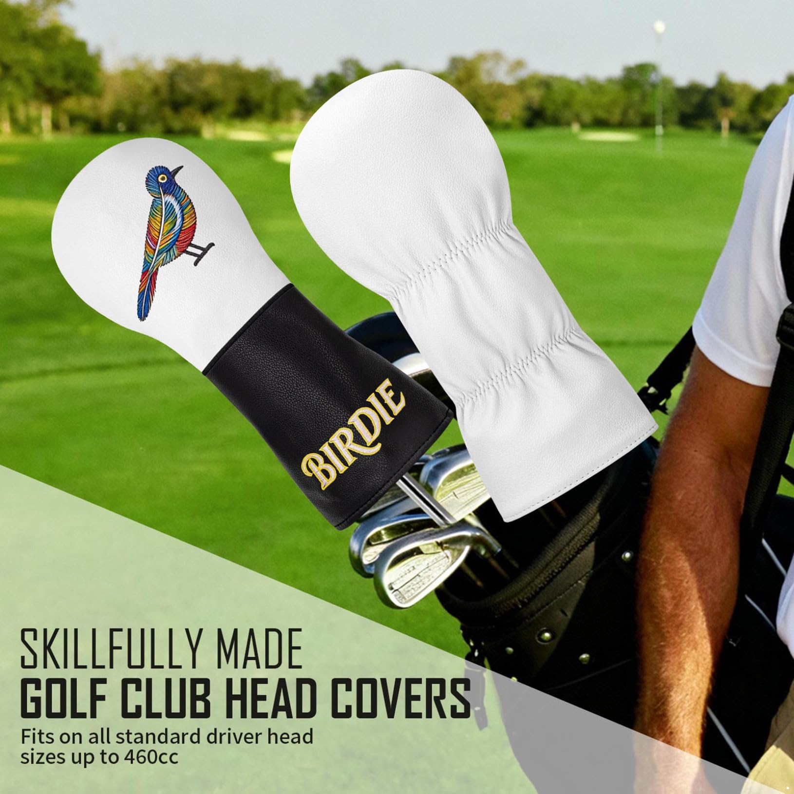 Bunte Vogelmuster Golfschlägerhauben, Bestickt Leder Wasserdicht Golf Headcover Für Holzschläger
